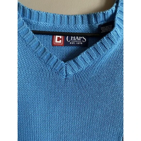 Chaps‎ Mens Size XL Blue Long Sleeve V-Neck Pullover Cotton Knit Sweater - Picture 4 of 5